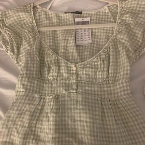 brandy melville sage green and white gingham print babydoll top